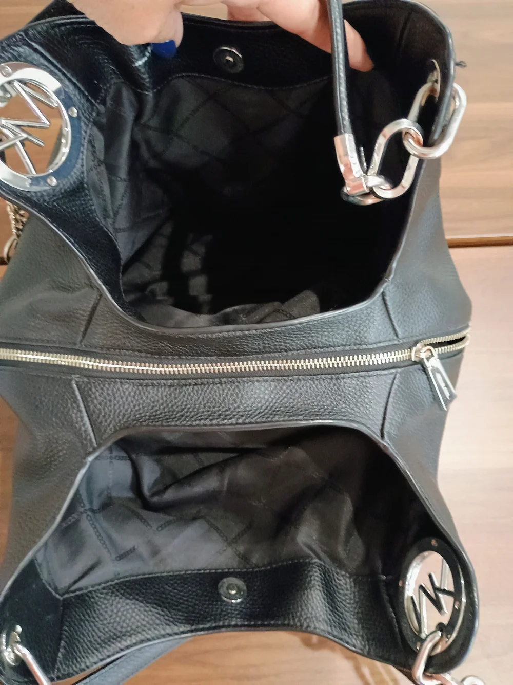 Michael Kors Black Pebbled Leather Hobo with Silver Hardware